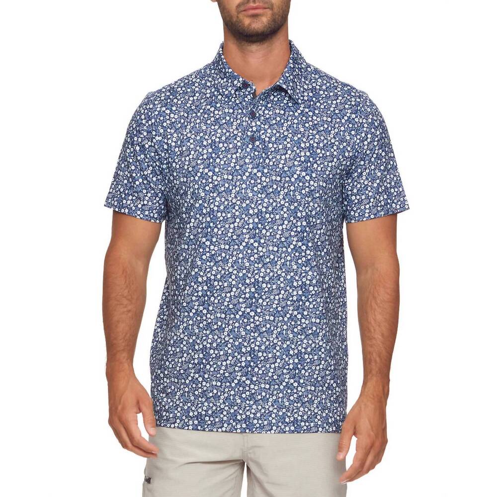 NEW FLAGS & ANTHEM cobbtown floral print polo in blue